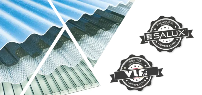Terrassenüberdachung mit opalweißen Stegplatten für optimale Lichtverhältnisse und ökologischen BIO LINE Wellplatten von SALUX® - Lichtplatten aus deutscher Produktion.